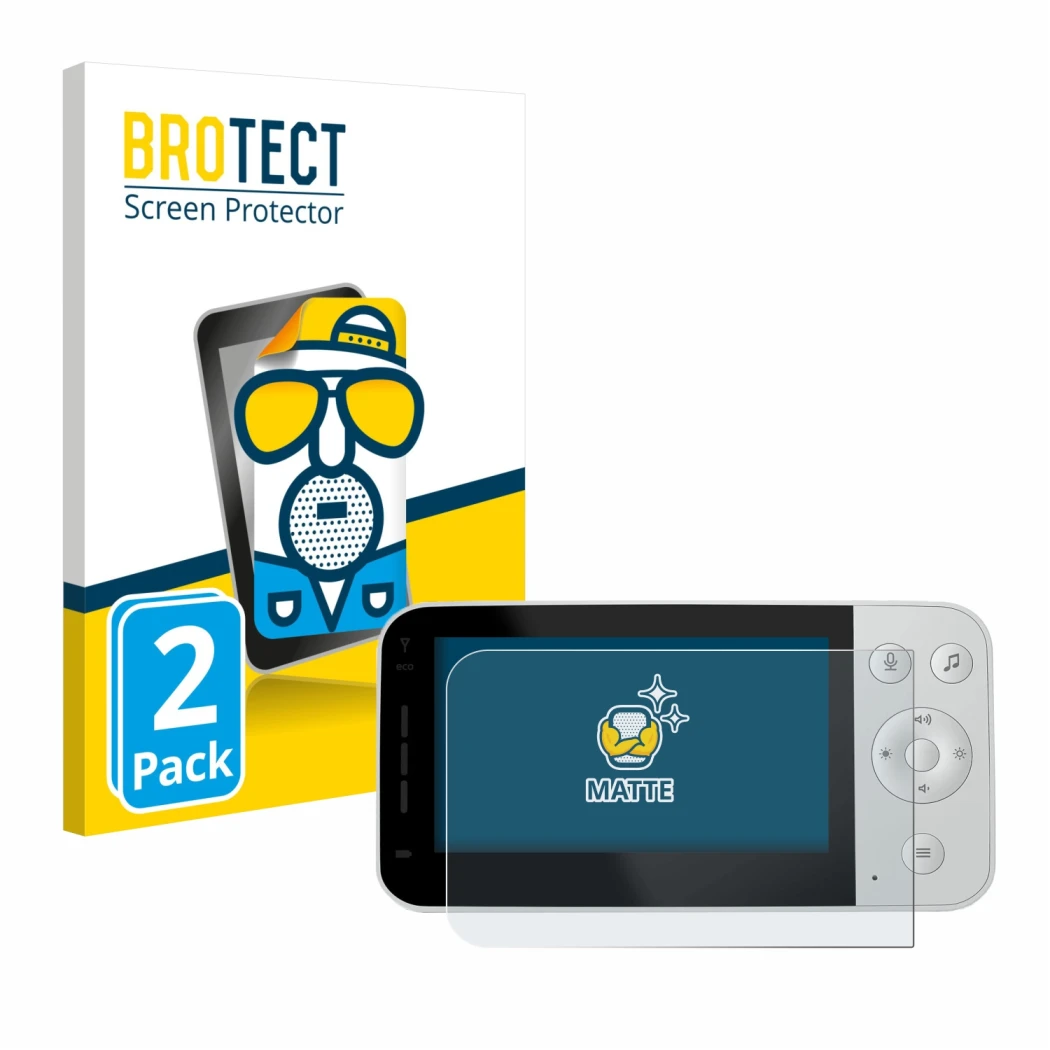 Front side of a product packaging with the brand logo BROTECT. Next to it is the device Philips Avent Connected SCD923 shown w