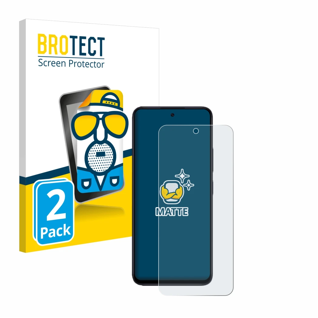Front side of a product packaging with the brand logo BROTECT. Next to it is the device Xiaomi Redmi 12 shown with the corresp