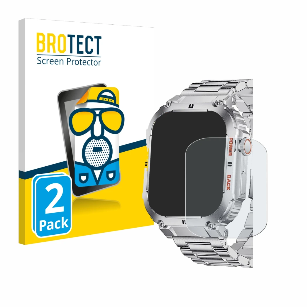 Front side of a product packaging with the brand logo BROTECT. Next to it is the device LIGE K-57 1.96