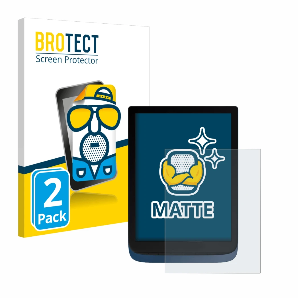 Front side of a product packaging with the brand logo BROTECT. Next to it is the device Vivlio InkPad 3 shown with the corresp