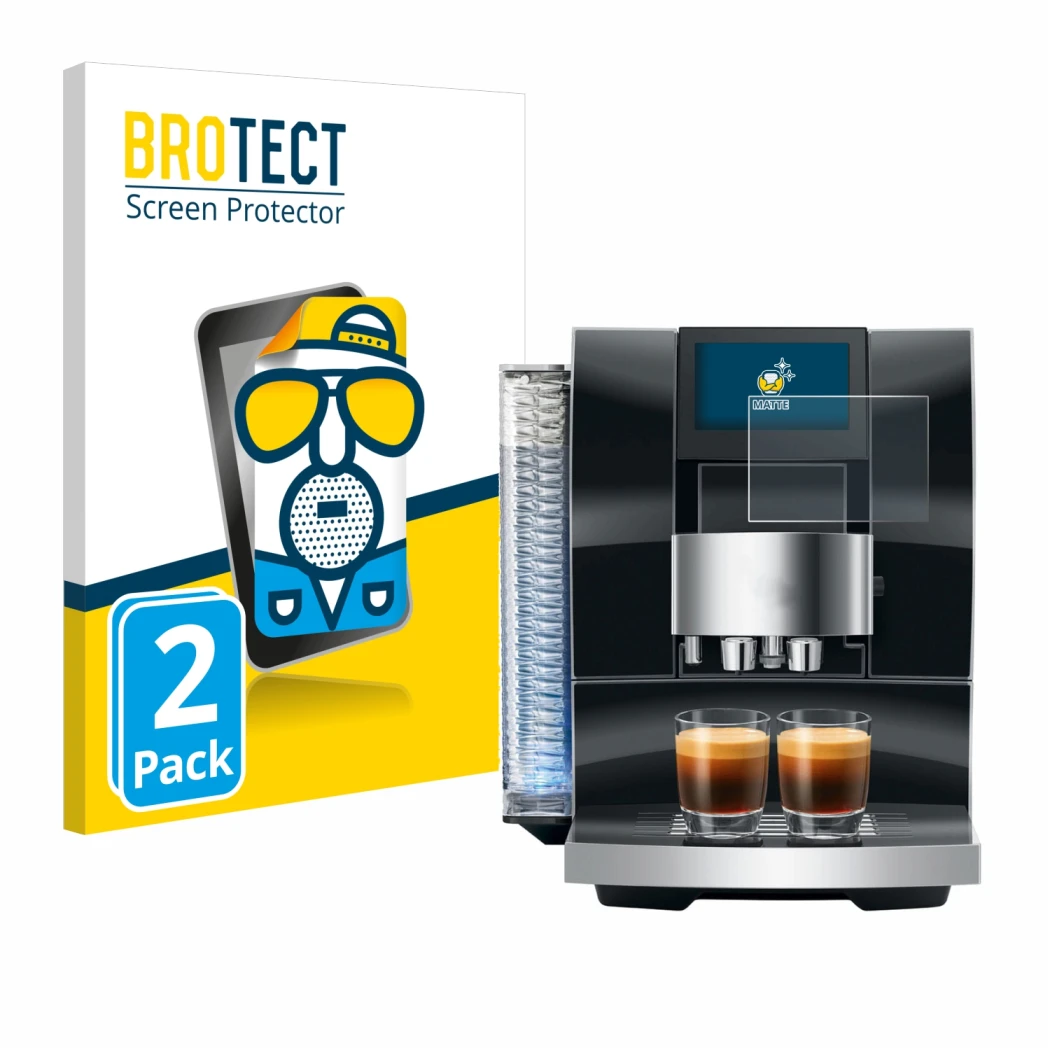 Front side of a product packaging with the brand logo BROTECT. Next to it is the device Jura Z10 shown with the corresponding 