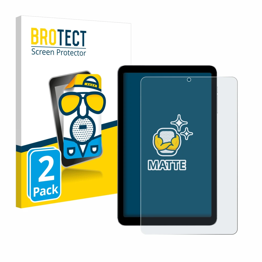 Front side of a product packaging with the brand logo BROTECT. Next to it is the device Alldocube iPlay 50 mini shown with the