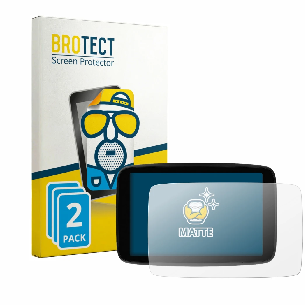 Front side of a product packaging with the brand logo BROTECT. Next to it is the device TomTom GO Expert Plus 7