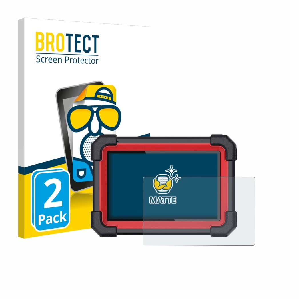 Front side of a product packaging with the brand logo BROTECT. Next to it is the device Launch X-431 CRP 919E BT shown with th