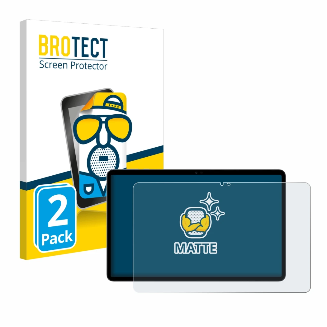 Front side of a product packaging with the brand logo BROTECT. Next to it is the device Honor Pad X9 shown with the correspond