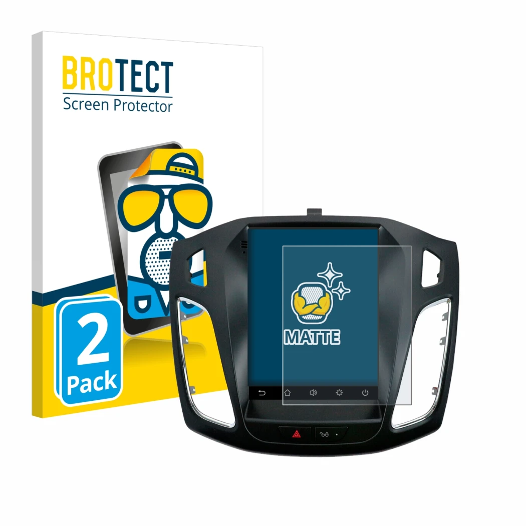 Front side of a product packaging with the brand logo BROTECT. Next to it is the device Isudar Ford/Focus MK3 2012–2019 shown