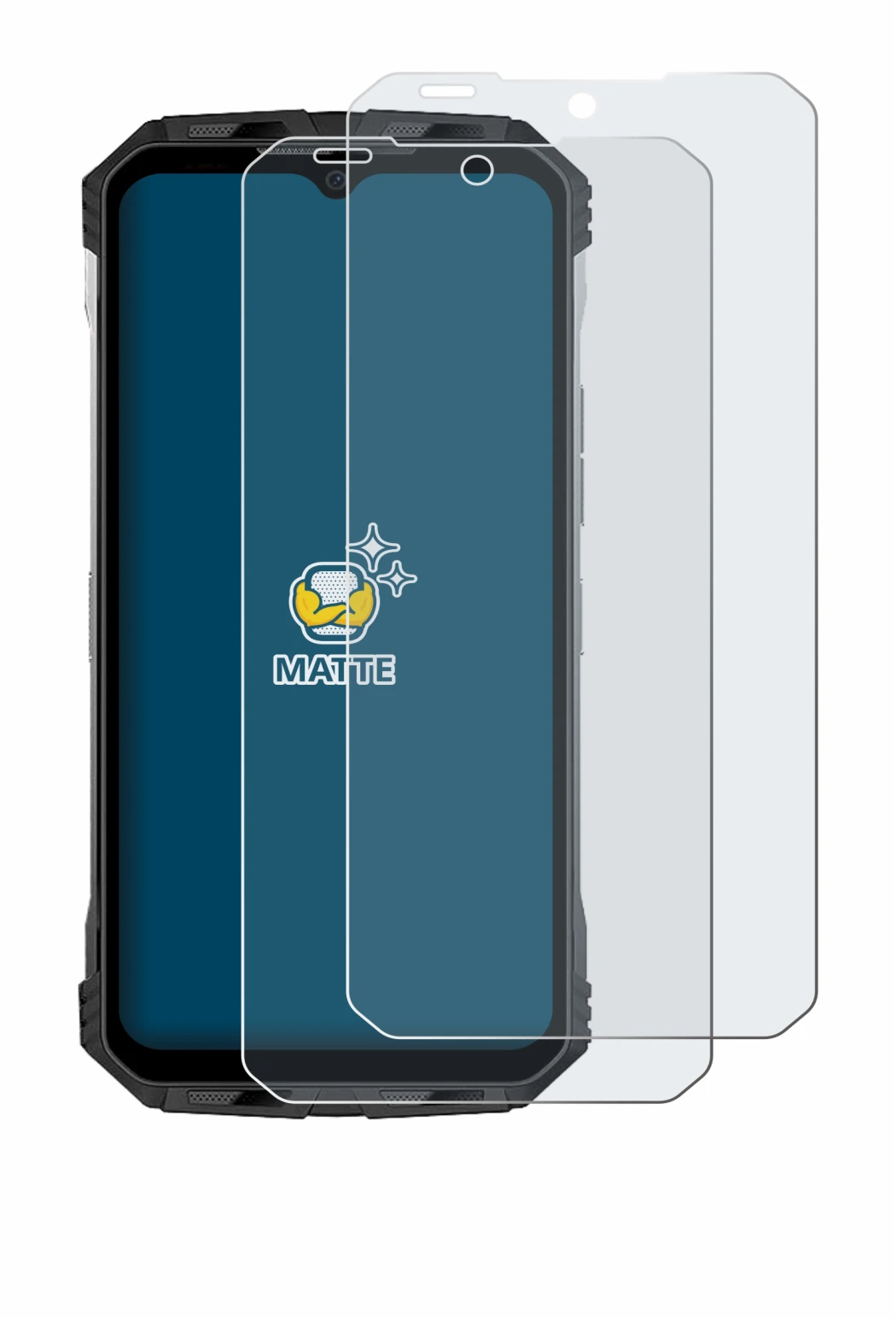 Image of the device Doogee S110 with a wide variety of screen protectors.