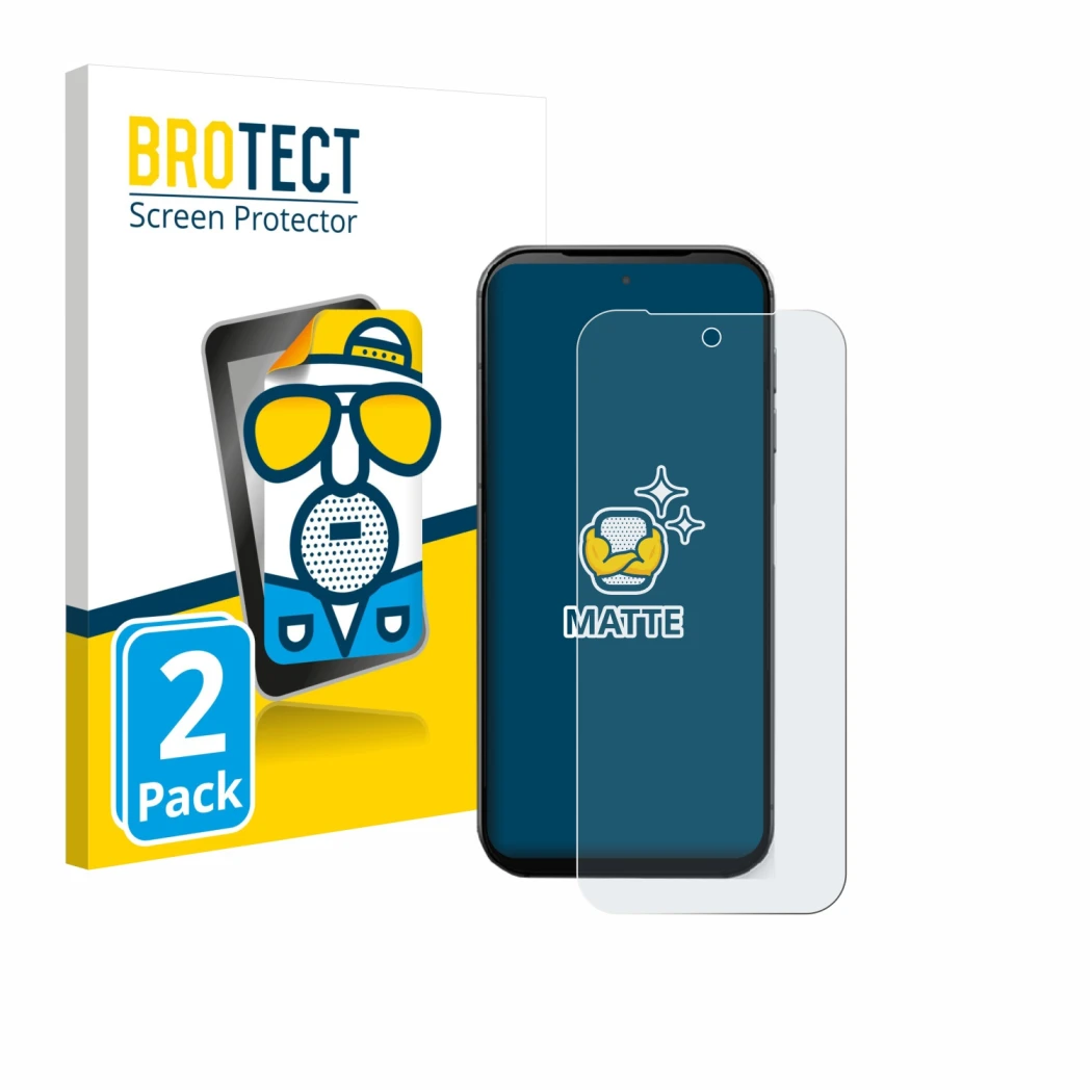 Front side of a product packaging with the brand logo BROTECT. Next to it is the device Fairphone 5 shown with the correspondi