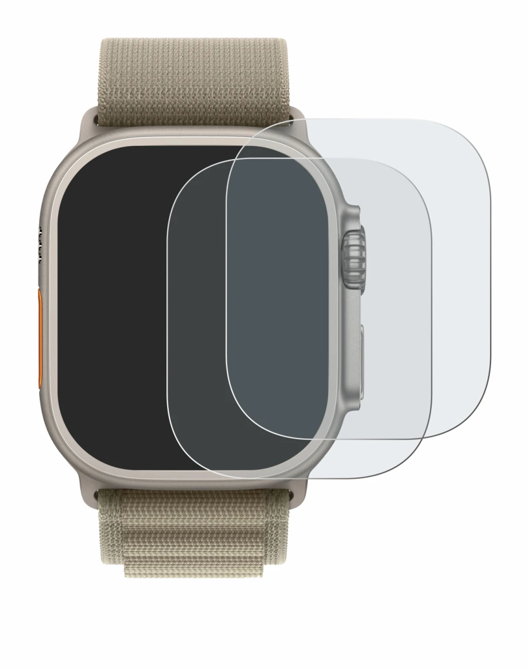 Image of the device Apple Watch Ultra 2 (49 mm) with a wide variety of screen protectors.