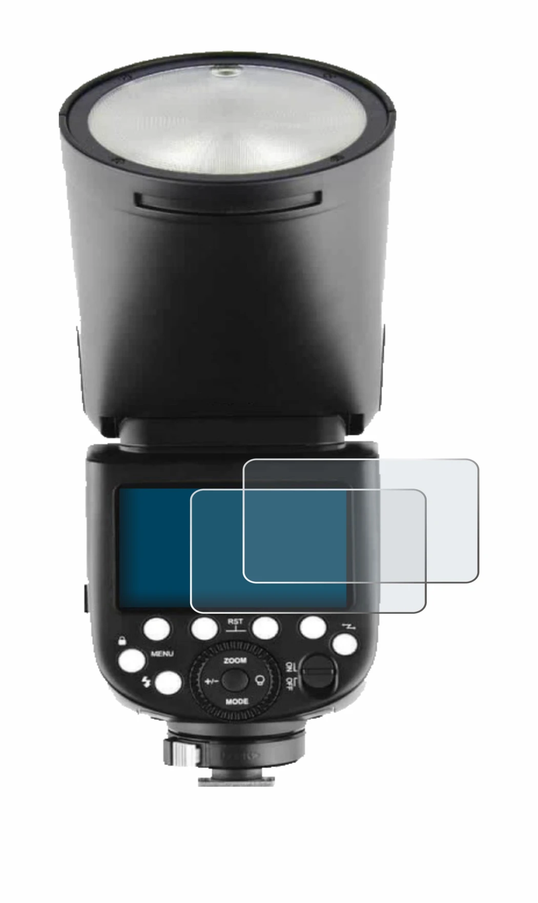 Image of the device Godox V1 with a wide variety of screen protectors.