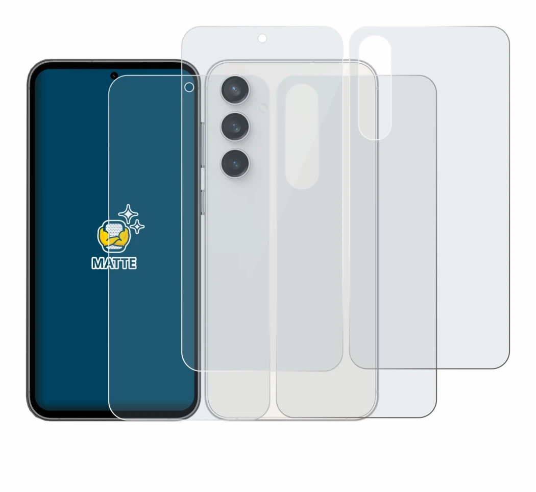 Image of the device Samsung Galaxy S23 FE (Front+Back) with a wide variety of screen protectors.
