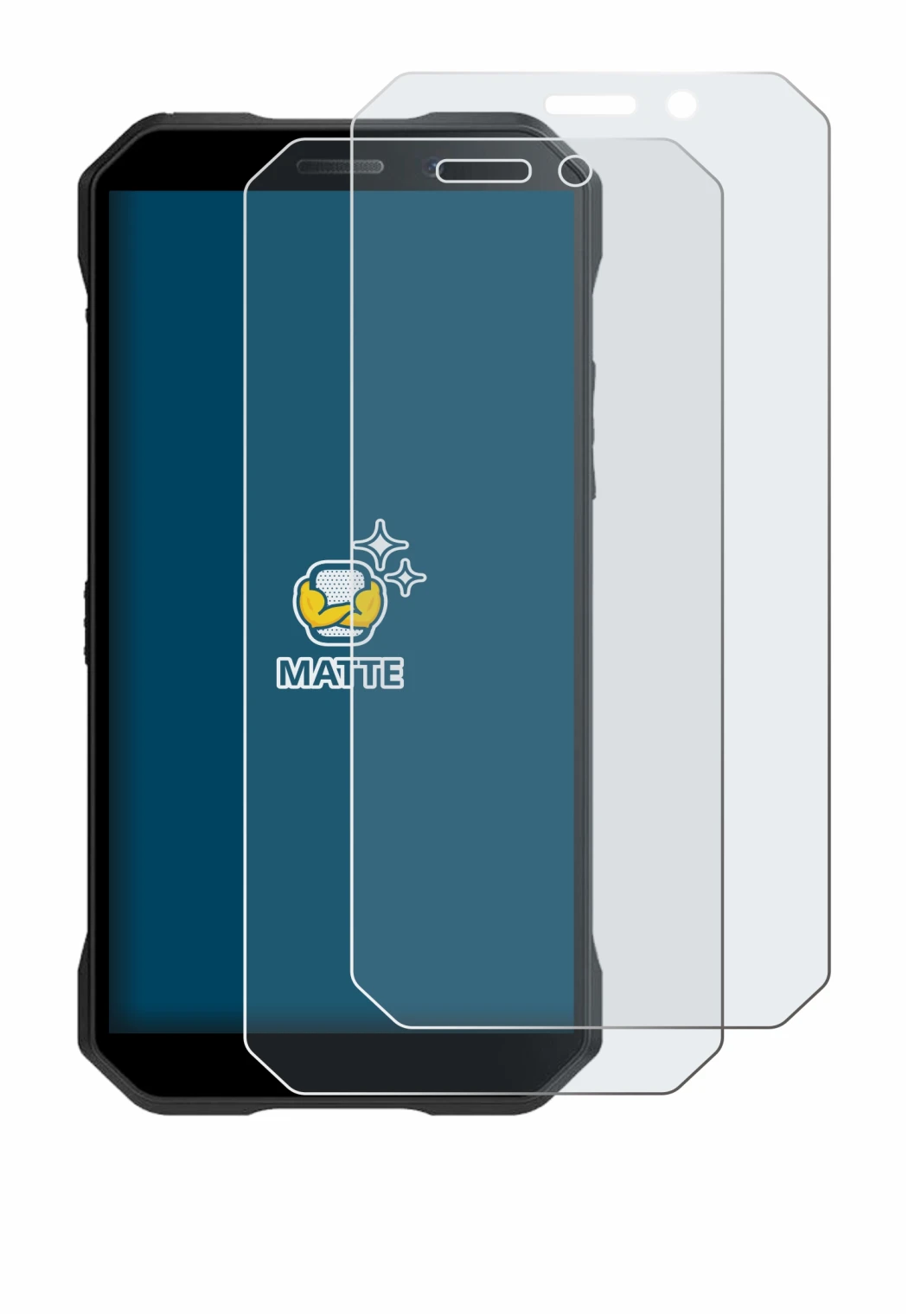 Image of the device Doogee S61 Pro with a wide variety of screen protectors.