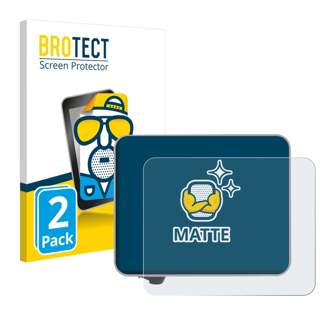 Front side of a product packaging with the brand logo BROTECT. Next to it is the device Bambu Lab A1 3D Printer shown with the