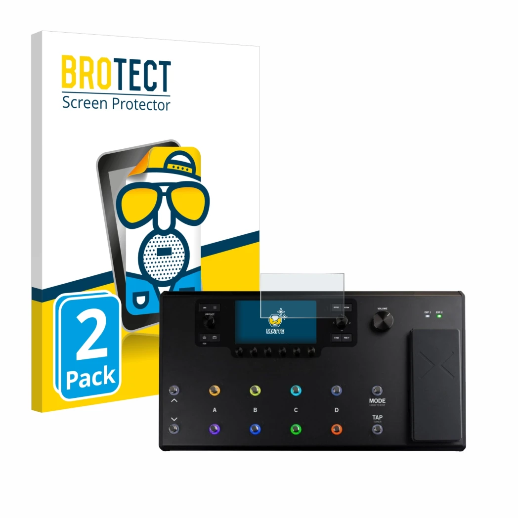Front side of a product packaging with the brand logo BROTECT. Next to it is the device Line 6 Helix LT shown with the corresp