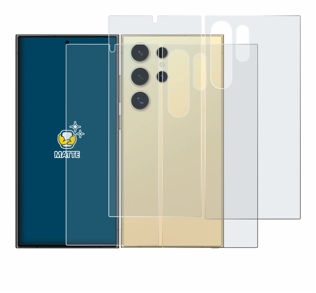 Image of the device Samsung Galaxy S24 Ultra (case-friendly) (Front+Back) with a wide variety of screen protectors.