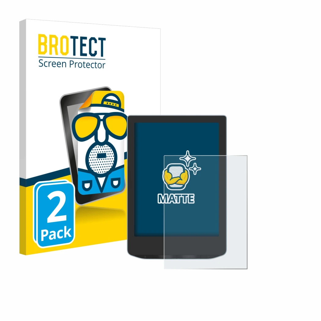 Front side of a product packaging with the brand logo BROTECT. Next to it is the device Vivlio Light HD shown with the corresp