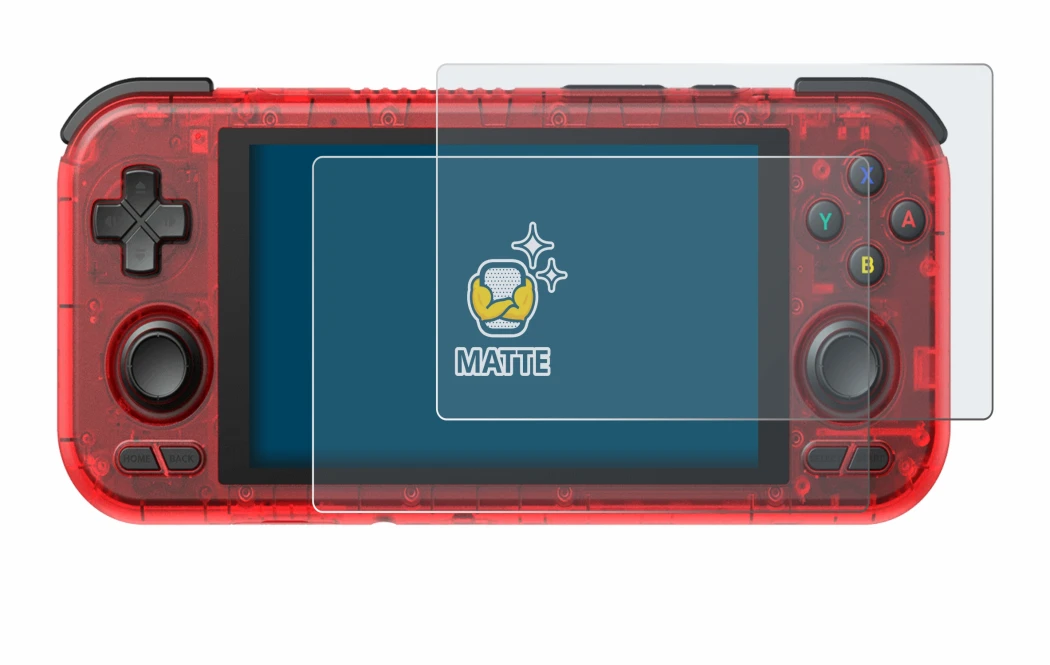 Image of the device Retroid Pocket 4 Pro with a wide variety of screen protectors.