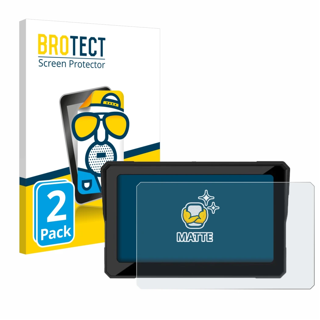 Front side of a product packaging with the brand logo BROTECT. Next to it is the device Carpuride W702 7