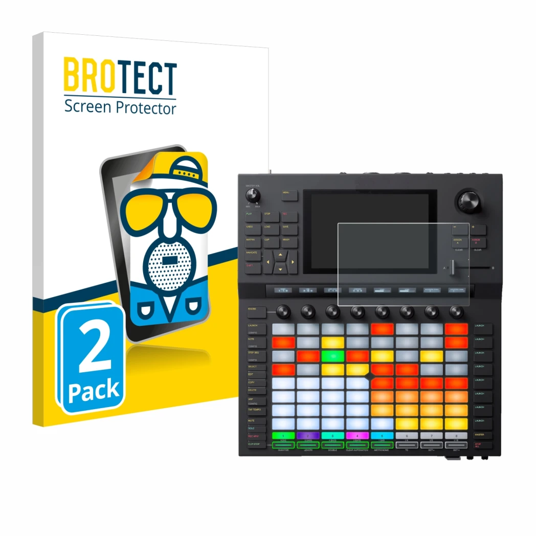 Front side of a product packaging with the brand logo BROTECT. Next to it is the device Akai Force shown with the correspondin