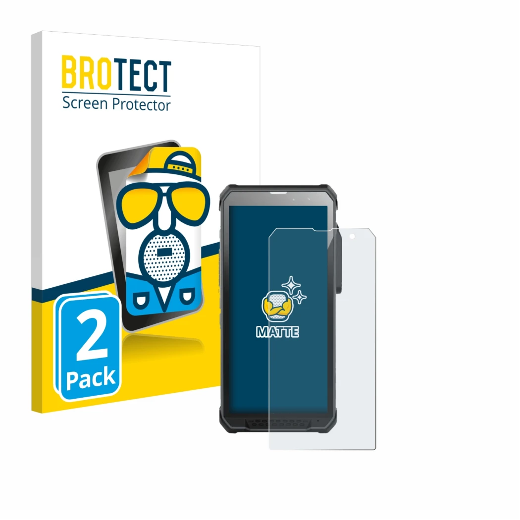 Front side of a product packaging with the brand logo BROTECT. Next to it is the device RugGear RG880 shown with the correspon