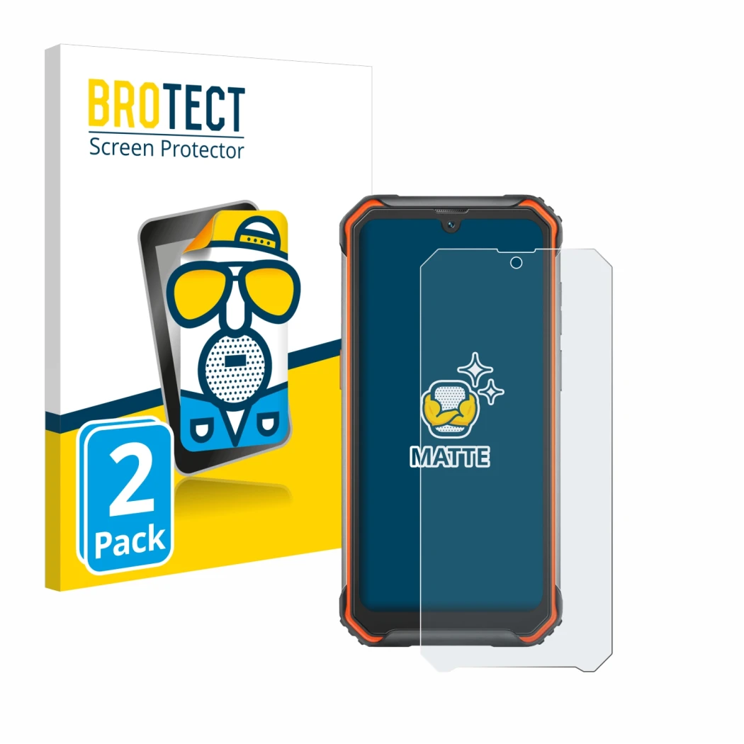 Front side of a product packaging with the brand logo BROTECT. Next to it is the device Blackview BV7200 shown with the corres