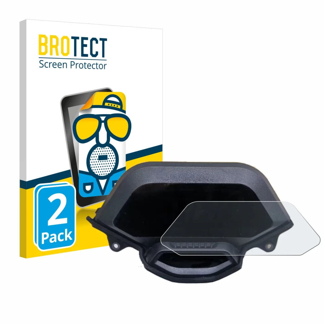 Front side of a product packaging with the brand logo BROTECT. Next to it is the device Segway Ninebot GT1 shown with the corr