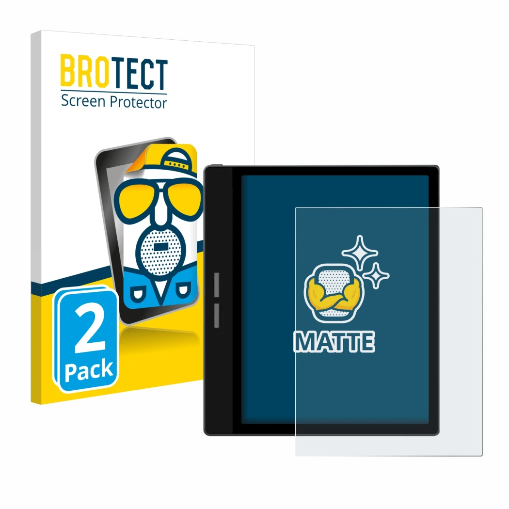 Front side of a product packaging with the brand logo BROTECT. Next to it is the device Bigme B751C shown with the correspondi