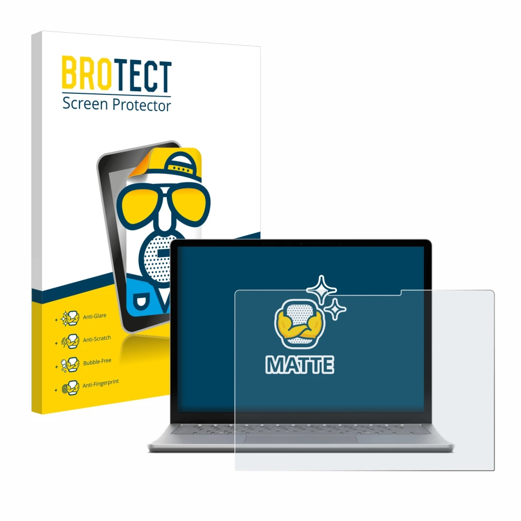 Front side of a product packaging with the brand logo BROTECT. Next to it is the device Microsoft Surface Laptop 6 15