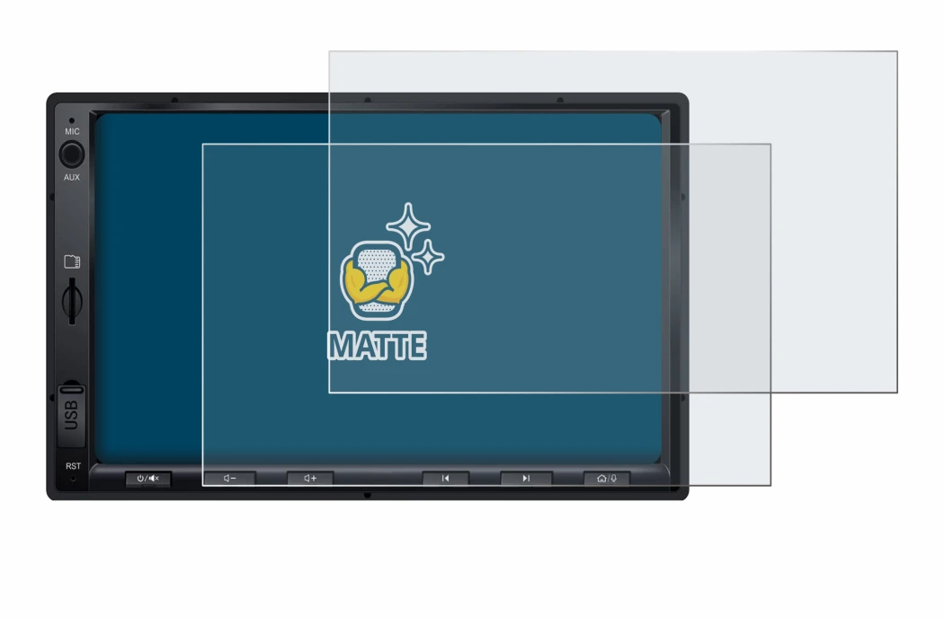 Image of the device Atoto F7 WE with a wide variety of screen protectors.