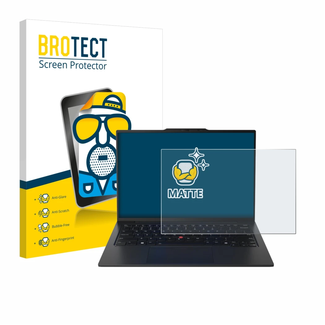 Front side of a product packaging with the brand logo BROTECT. Next to it is the device Lenovo ThinkPad X1 Carbon Gen 12 14