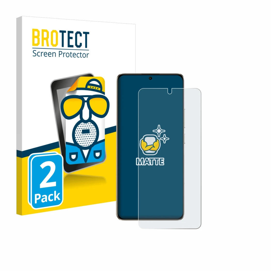 Front side of a product packaging with the brand logo BROTECT. Next to it is the device Xiaomi Redmi Turbo 3 shown with the co
