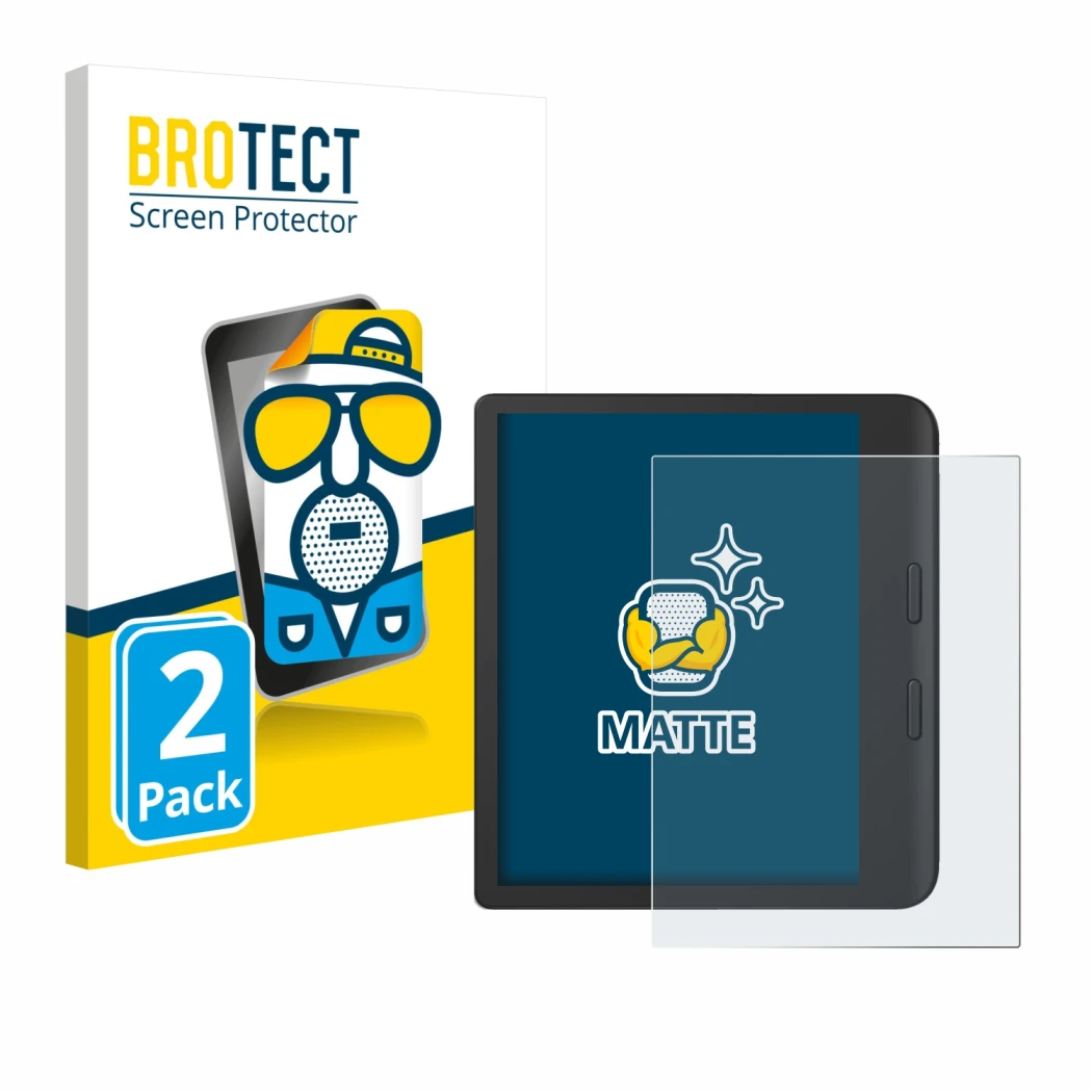 Front side of a product packaging with the brand logo BROTECT. Next to it is the device Tolino Vision Color 2024 shown with th