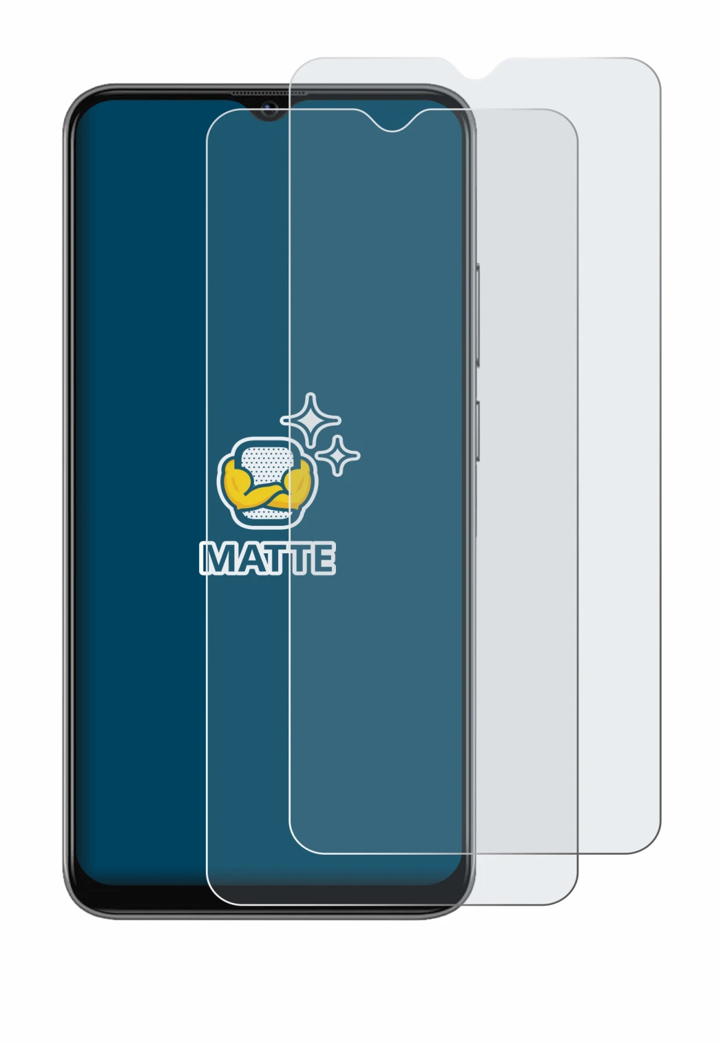 Image of the device Blackview A70 Pro with a wide variety of screen protectors.