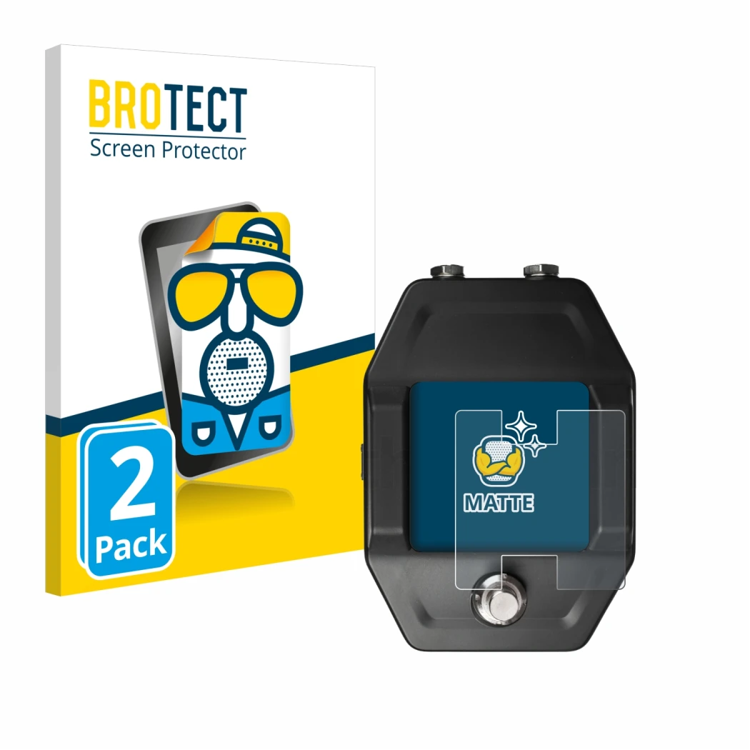 Front side of a product packaging with the brand logo BROTECT. Next to it is the device Shure GLXD16+ shown with the correspon