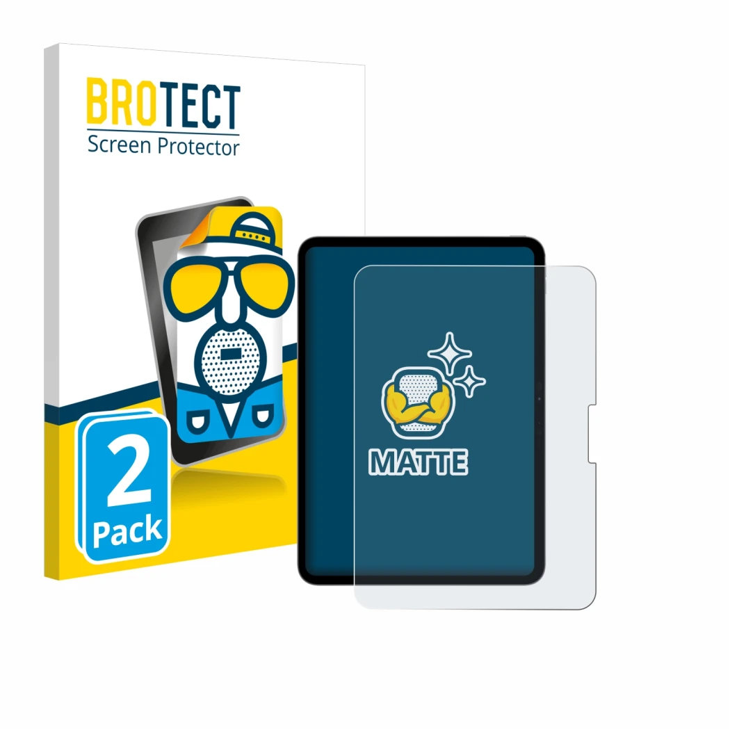 Front side of a product packaging with the brand logo BROTECT. Next to it is the device Apple iPad Pro 11