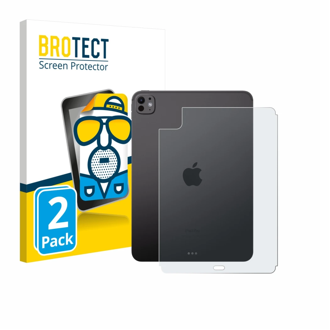 Front side of a product packaging with the brand logo BROTECT. Next to it is the device Apple iPad Pro 11
