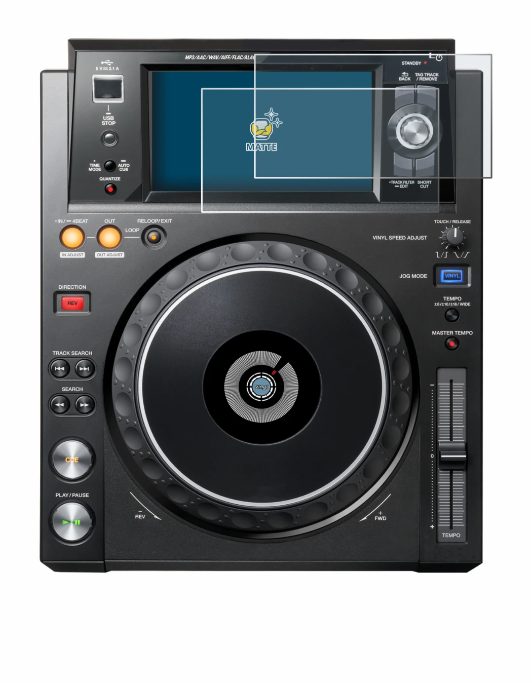 Image of the device Pioneer XDJ -1000MK2 with a wide variety of screen protectors.