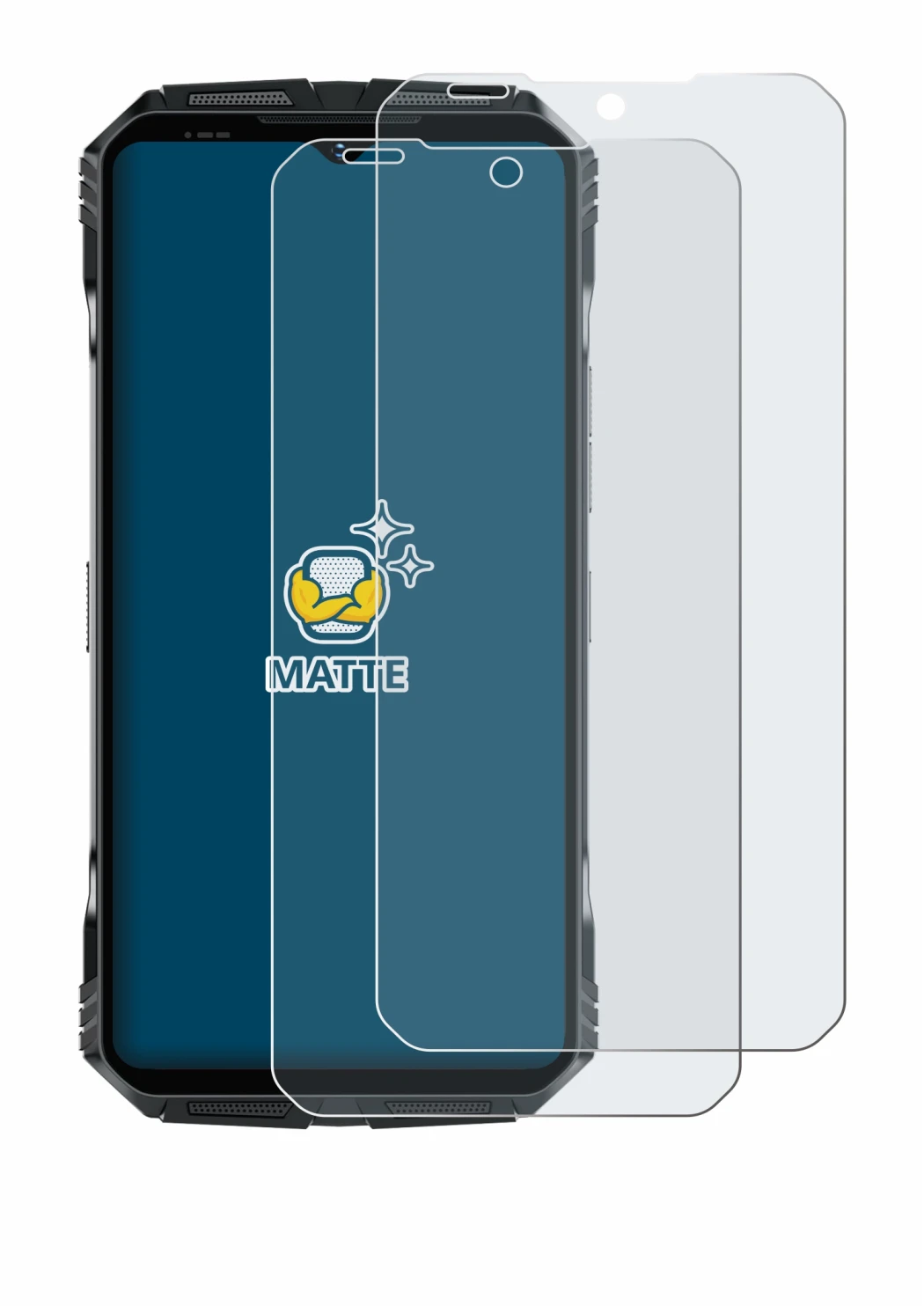 Image of the device Doogee S118 with a wide variety of screen protectors.