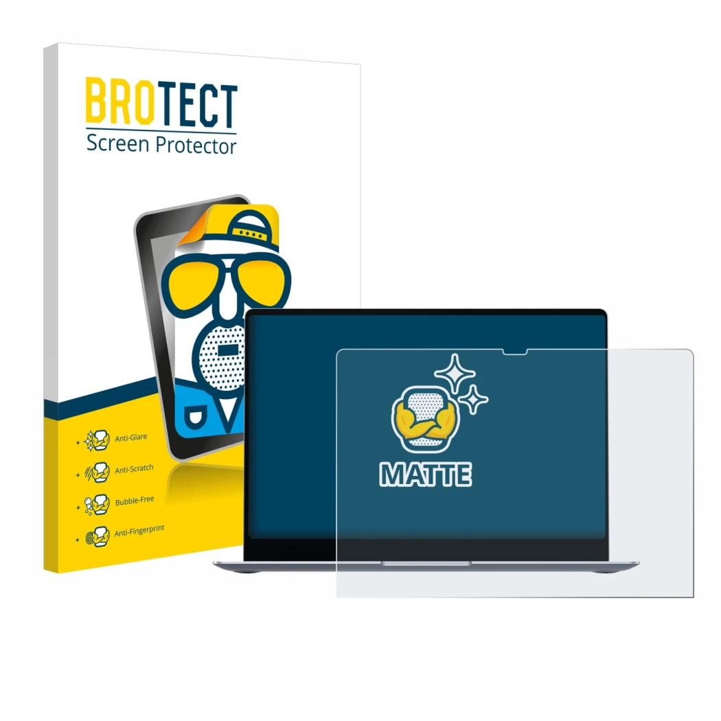 Front side of a product packaging with the brand logo BROTECT. Next to it is the device Samsung Galaxy Book4 Edge 14