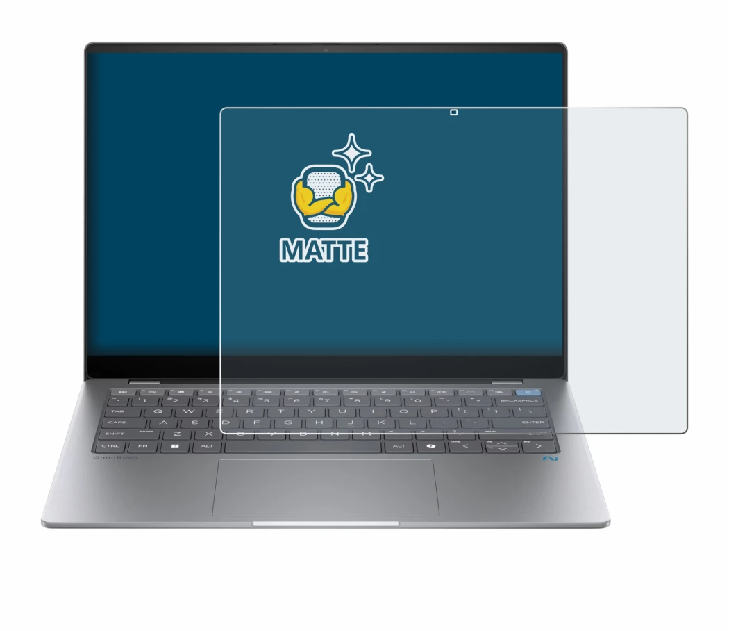 Image of the device HP OmniBook X AI 14 with a wide variety of screen protectors.