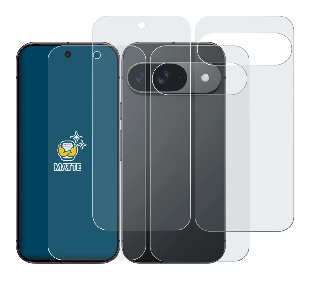 Image of the device Google Pixel 9 (Front+Back) with a wide variety of screen protectors.