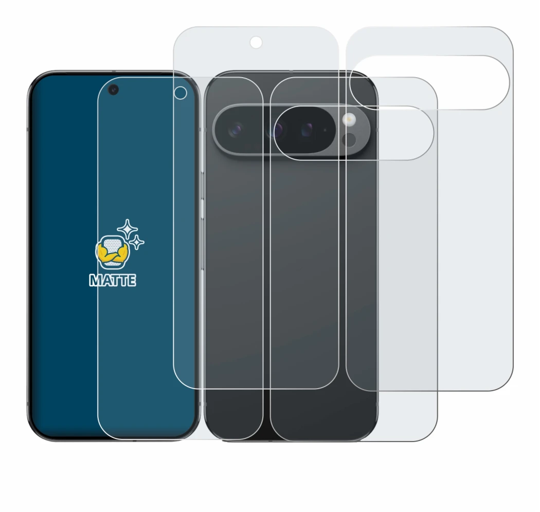 Image of the device Google Pixel 9 Pro (Front+Back) with a wide variety of screen protectors.
