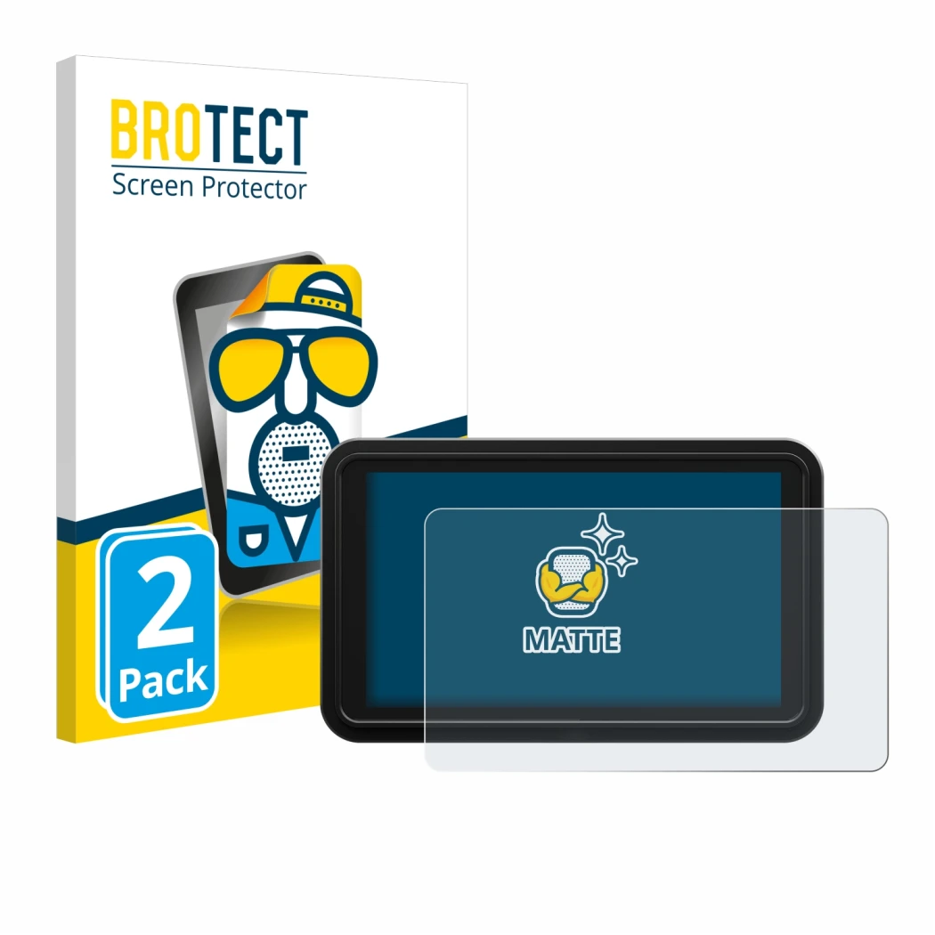 Front side of a product packaging with the brand logo BROTECT. Next to it is the device Atomos Shinobi 2 shown with the corres