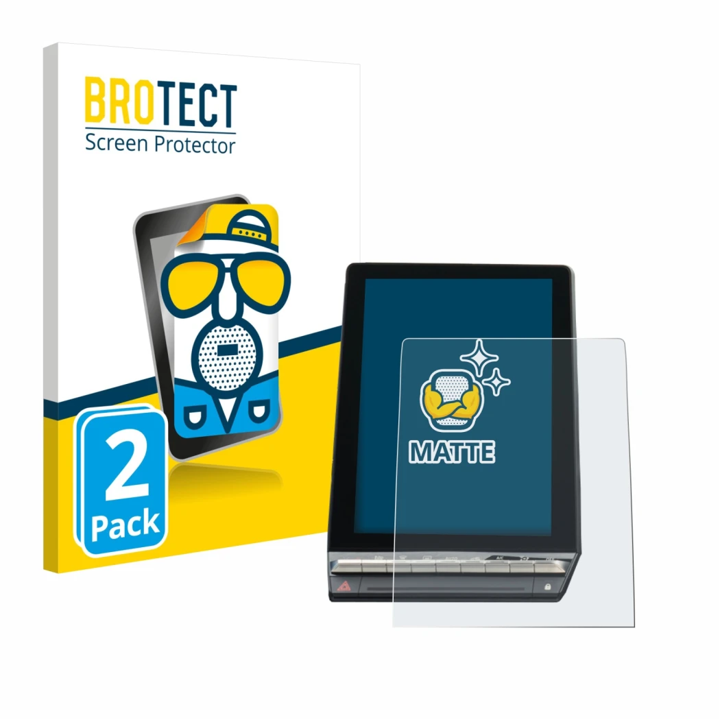 Front side of a product packaging with the brand logo BROTECT. Next to it is the device Renault Capture 2024 10,4