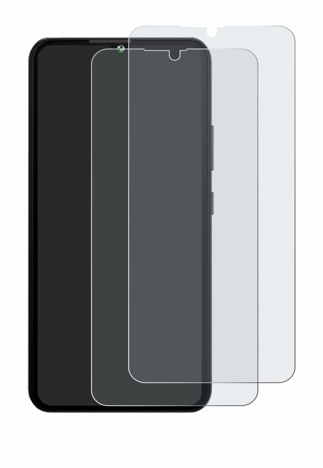 Image of the device Cubot A10 with a wide variety of screen protectors.