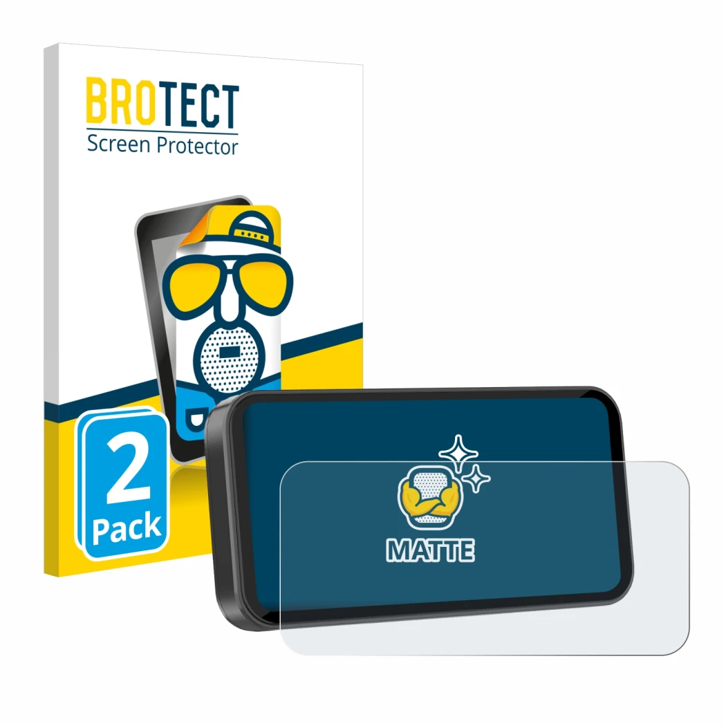 Front side of a product packaging with the brand logo BROTECT. Next to it is the device Carpuride W603D 6.3