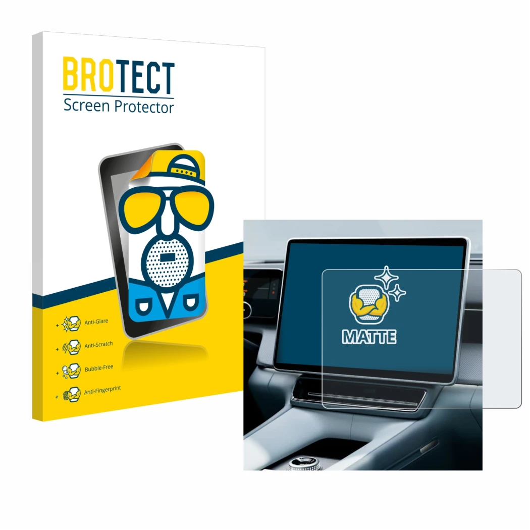 Front side of a product packaging with the brand logo BROTECT. Next to it is the device Polestar 4 2025 shown with the corresp