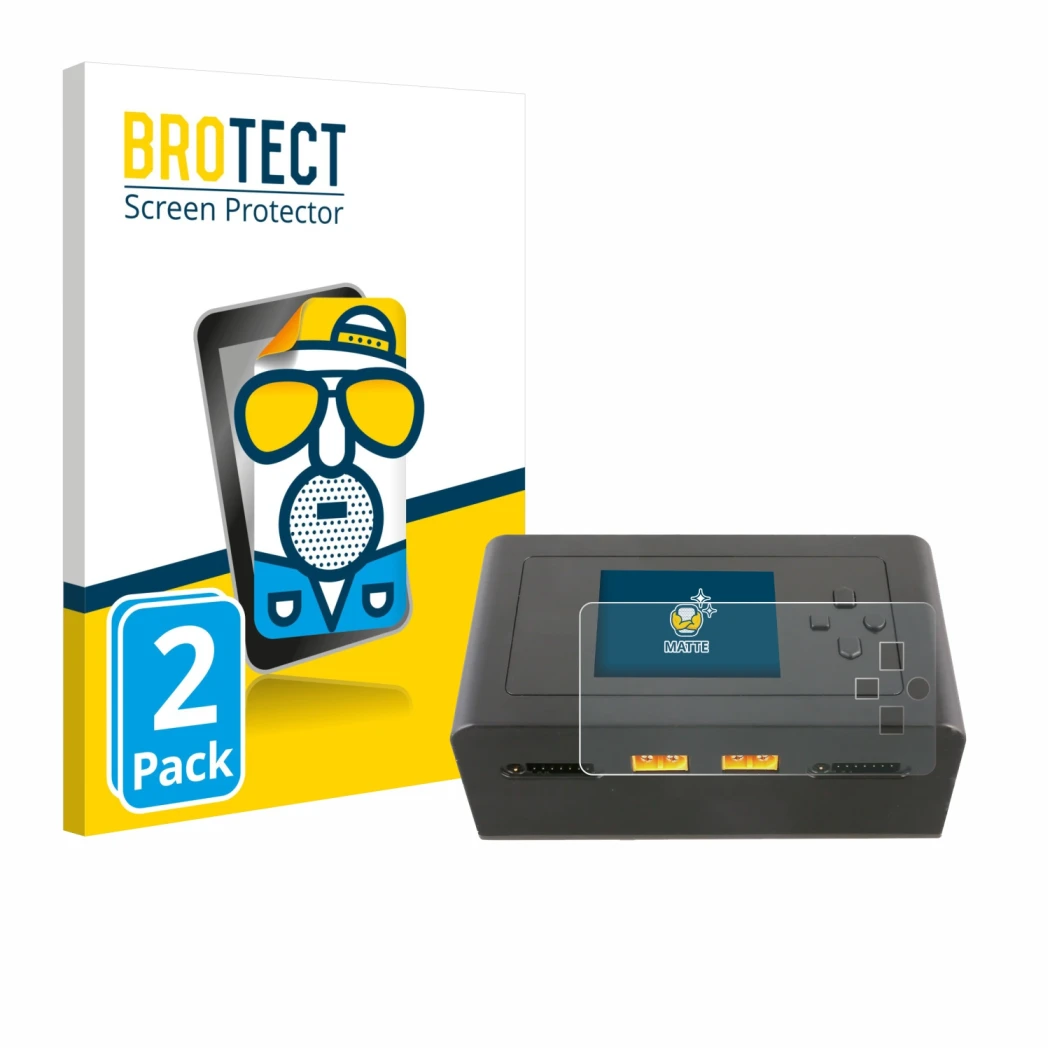 Front side of a product packaging with the brand logo BROTECT. Next to it is the device Gens Ace IMARS D300 shown with the cor