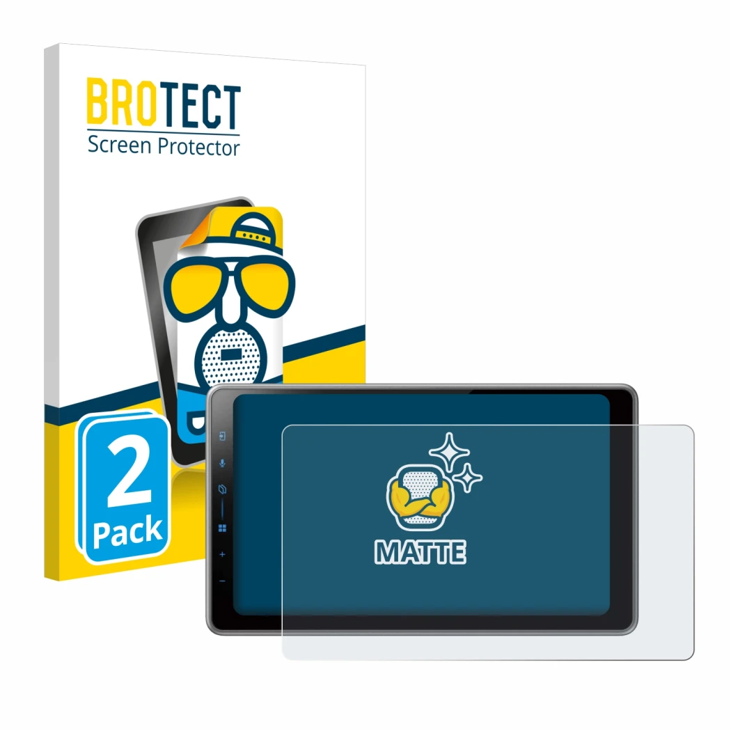 Front side of a product packaging with the brand logo BROTECT. Next to it is the device Pioneer SPH-DA97DAB shown with the cor