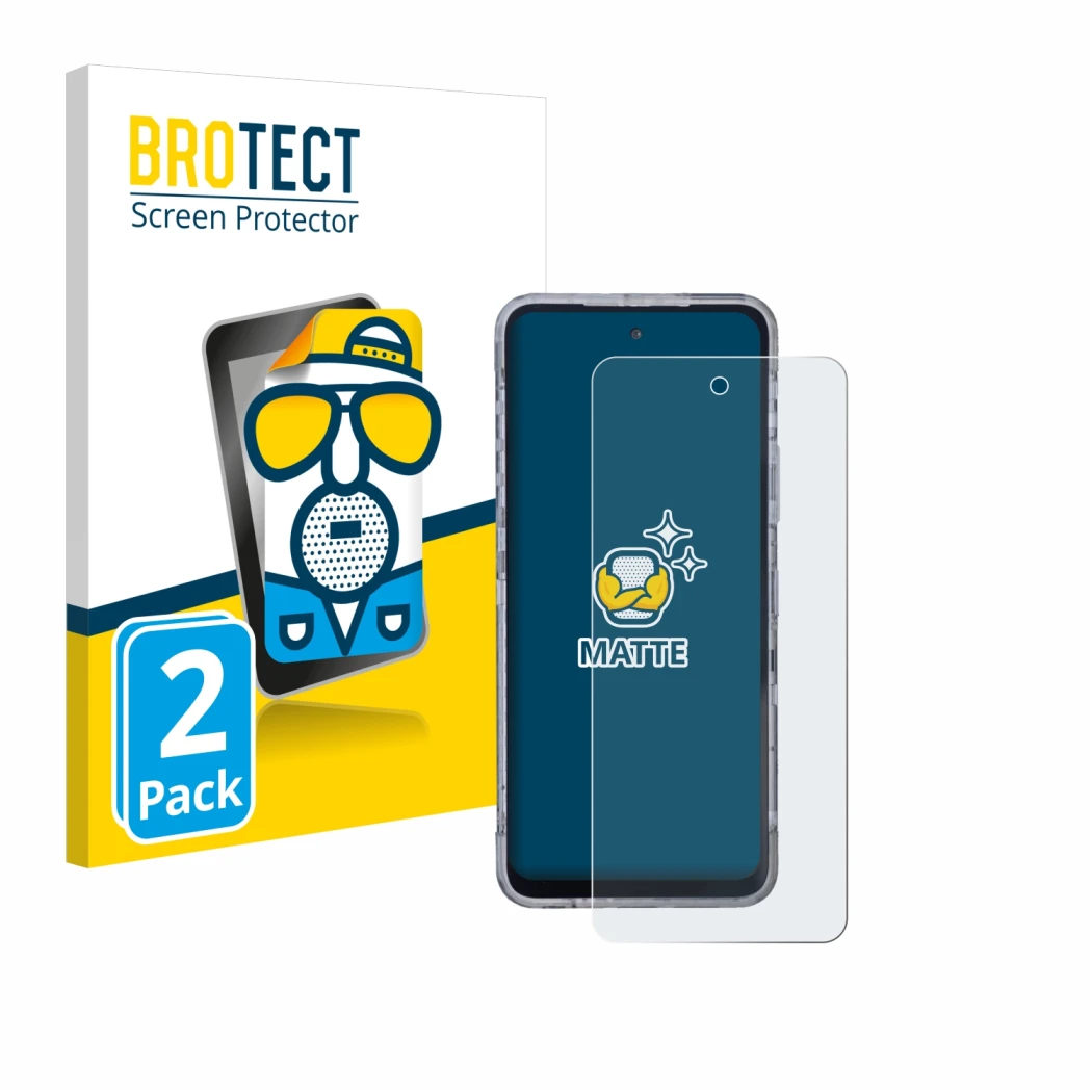 Front side of a product packaging with the brand logo BROTECT. Next to it is the device AGM X6 Phantom shown with the correspo